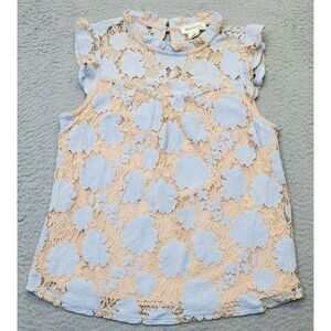 Monteau Blouse Top Women's S Multi Lace Floral Lined Ruffle Sleeveless Crew Neck